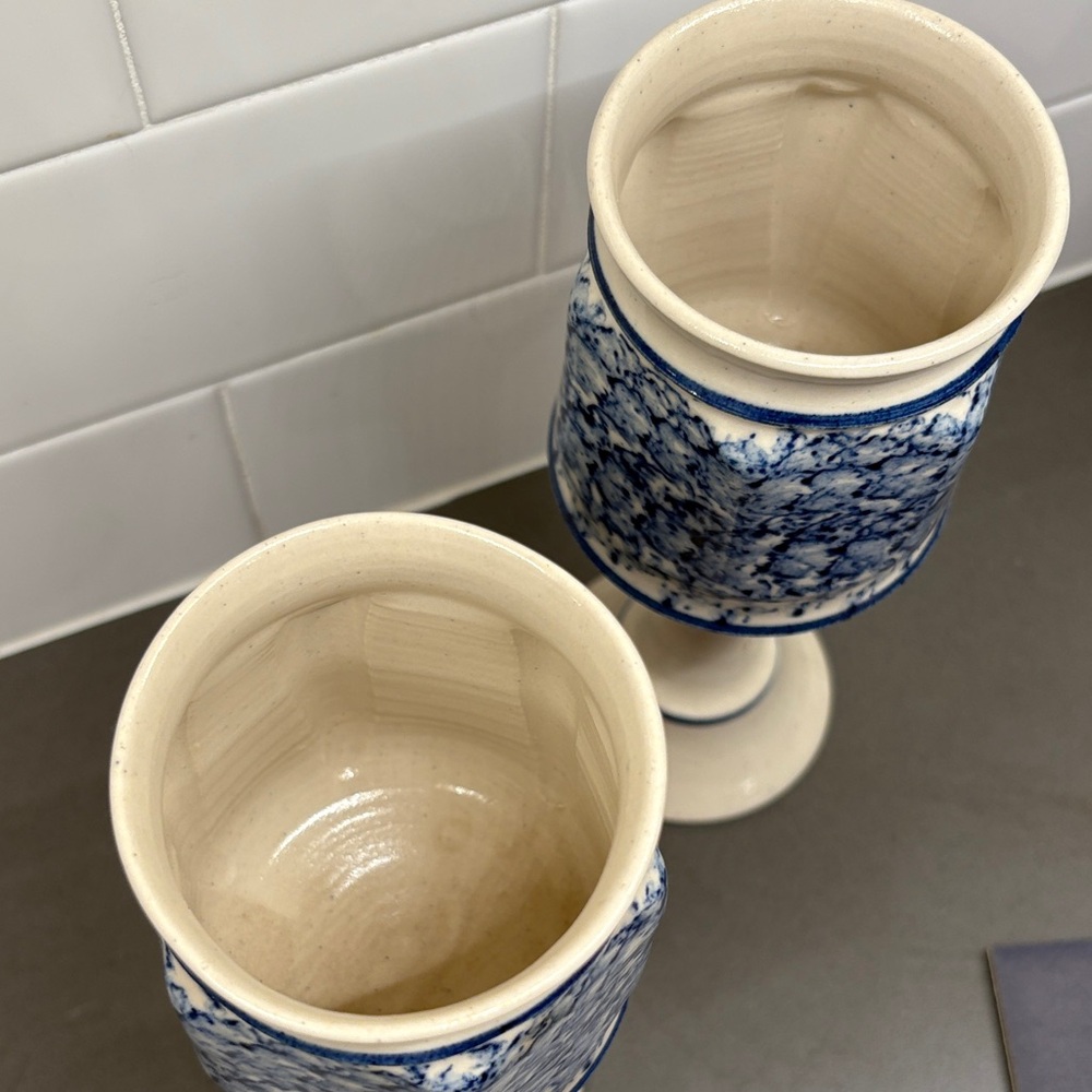 Blue and White Ceramic Goblets/Candle Holder - Picture 2 of 2